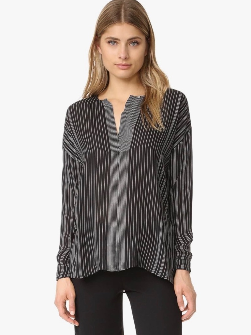 Vince - sz 2/S Silk Blouse black/white multi stripe with button closure